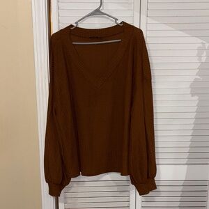 SHEIN Deep V-Neck Sweater in Rich Brown